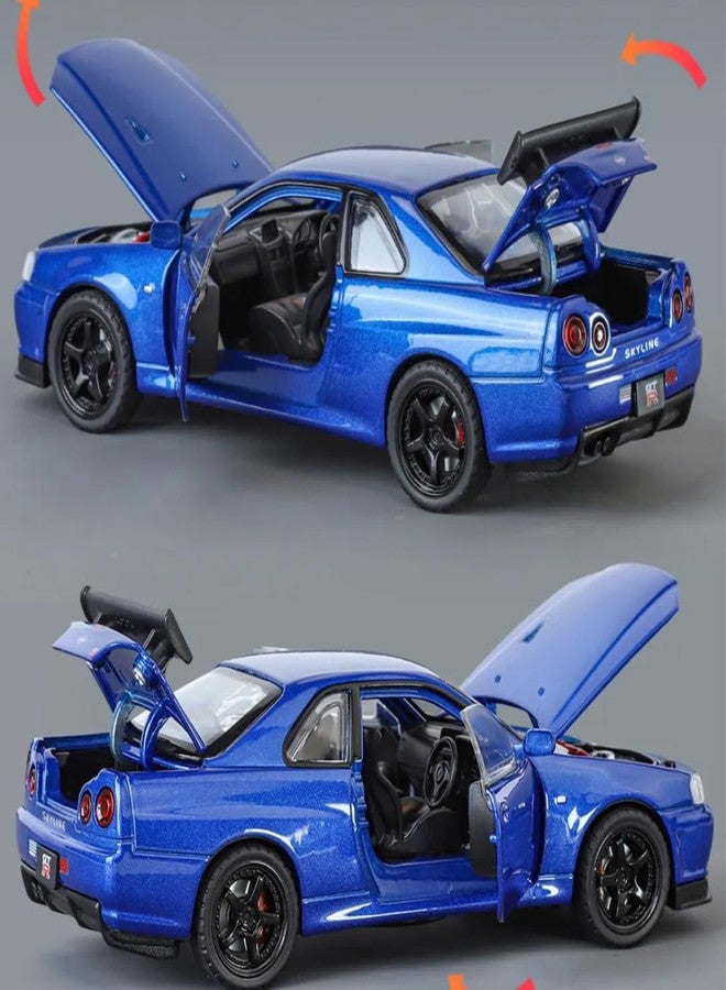 بلس بوينت سيارة PLUSPOINT Skyline GTR-R34 P.Walker Edition Brian المصنوعة من المعدن المصبوب، بمقياس 1:24، نموذج محاكاة، مصنوعة من سبيكة معدنية، سيارة لعبة تعمل بالسحب للخلف للأطفال، مزودة بأبواب قابلة للفتح وإضاءة وموسيقى، سيارة لعبة للأطفال والكبار - Image 2